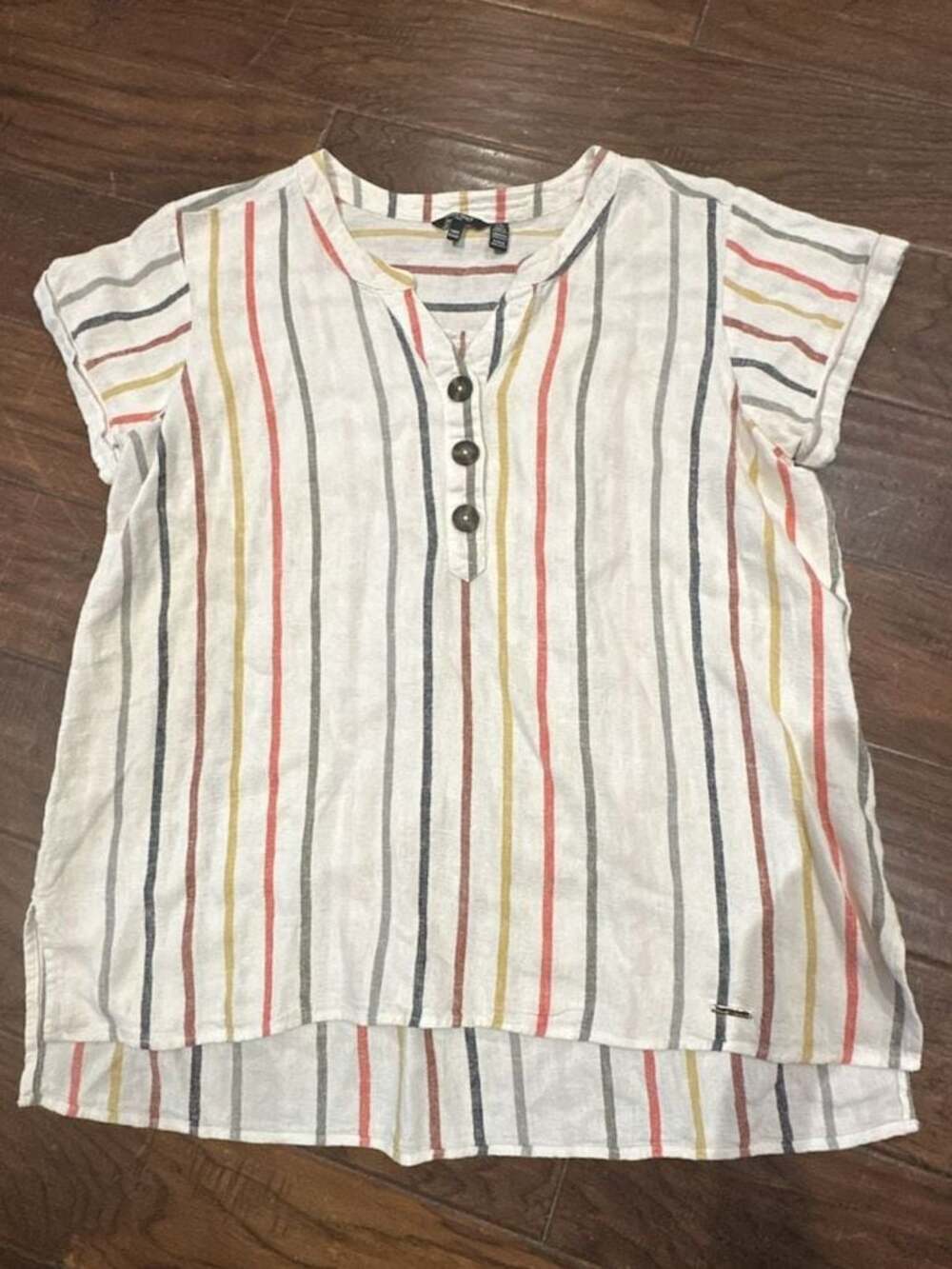Ellen Tracy Linen Blend Striped Henley Top Size XL